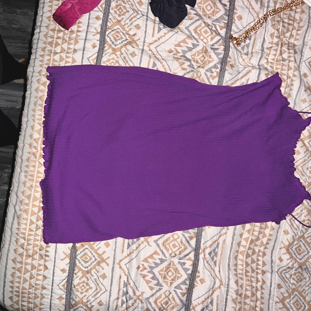 Purple scalloped edge spaghettis strap dress